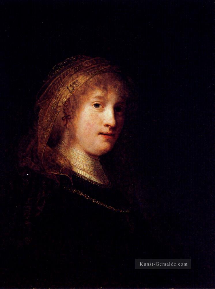 Saskia Trägt Einen Schleier Porträt Rembrandt Ölgemälde